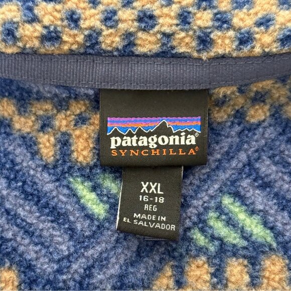 Patagonia Synchilla Fleece Pullover Snap-T Geometric Blue Cliffside Kids XXL - Picture 3 of 6